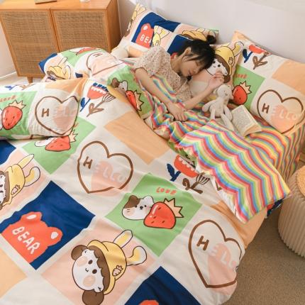 91家纺网 家纺一手货源 找家纺 威布斯家居 2021新款春夏全棉四件套 欢乐兔-米