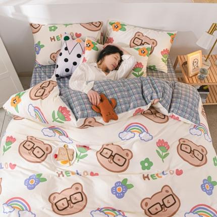 91家纺网 家纺一手货源 找家纺 威布斯家居 2021新款春夏全棉四件套 熊孩子