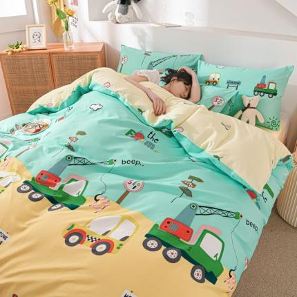 威布斯家居 2021新款春夏全棉四件套 汽车乐园-黄