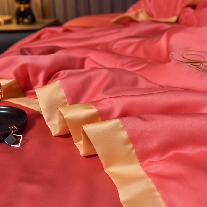 91家纺网 家纺一手货源 找家纺 简爱 2025新款轻奢刺绣水洗真丝夏被四件套 西瓜红