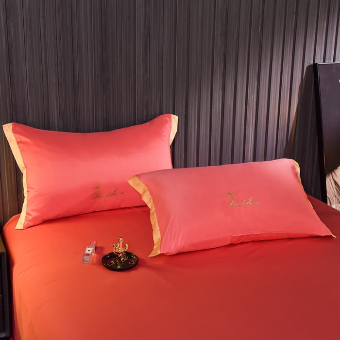 91家纺网 家纺一手货源 找家纺 简爱 2025新款轻奢刺绣水洗真丝夏被四件套 西瓜红