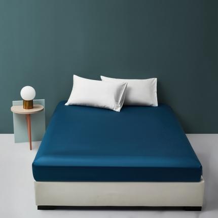 91家纺网 家纺一手货源 找家纺 顾家家居 2023新款60长绒棉双拼单床笠 月光蓝