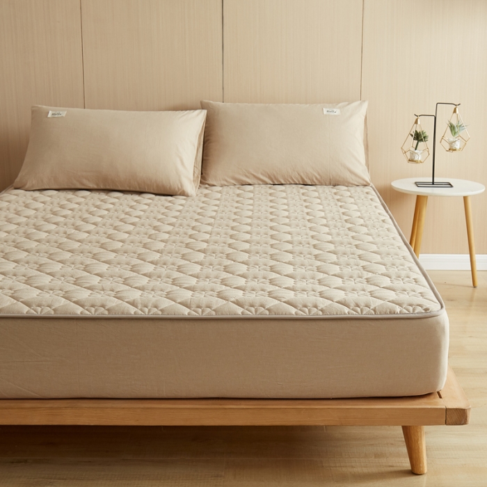 91家纺网 家纺一手货源 找家纺 优眠坊 2025新款全棉色织水洗棉夹棉床笠 卡其