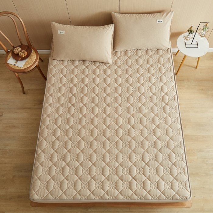 91家纺网 家纺一手货源 找家纺 优眠坊 2025新款全棉色织水洗棉夹棉床笠 卡其