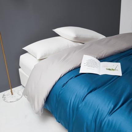 91家纺网 家纺一手货源 找家纺 顾家家居 2023新款60长绒棉双拼单被套 月光蓝+皓月灰