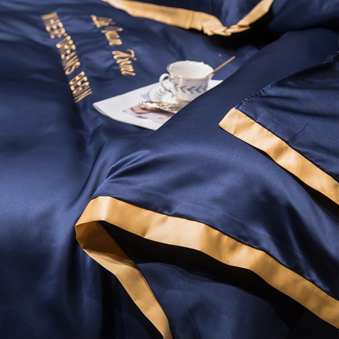 91家纺网 家纺一手货源 找家纺 2022简爱水洗天丝绣花四件套水洗真丝三件套 宝蓝