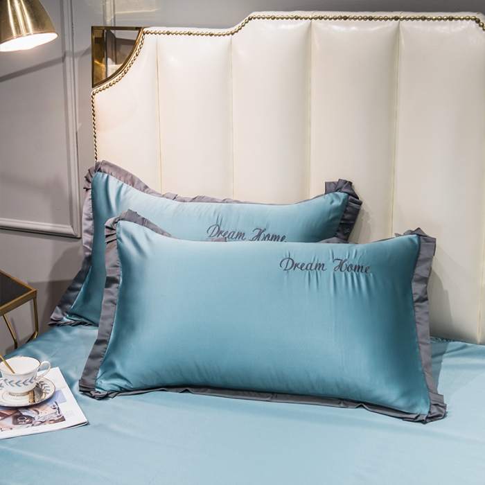 91家纺网 家纺一手货源 找家纺 2022简爱水洗天丝绣花四件套水洗真丝三件套 湖蓝