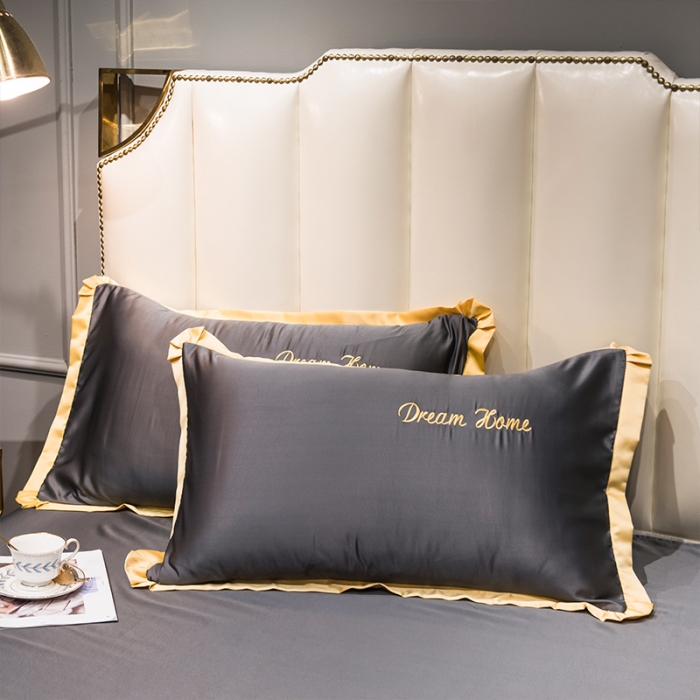 91家纺网 家纺一手货源 找家纺 2022简爱水洗天丝绣花四件套水洗真丝三件套 深灰