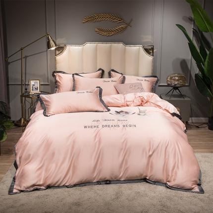 91家纺网 家纺一手货源 找家纺 2022简爱水洗天丝绣花四件套水洗真丝三件套 玉色