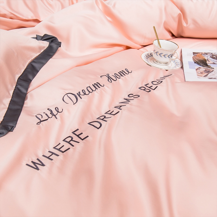 91家纺网 家纺一手货源 找家纺 2022简爱水洗天丝绣花四件套水洗真丝三件套 玉色