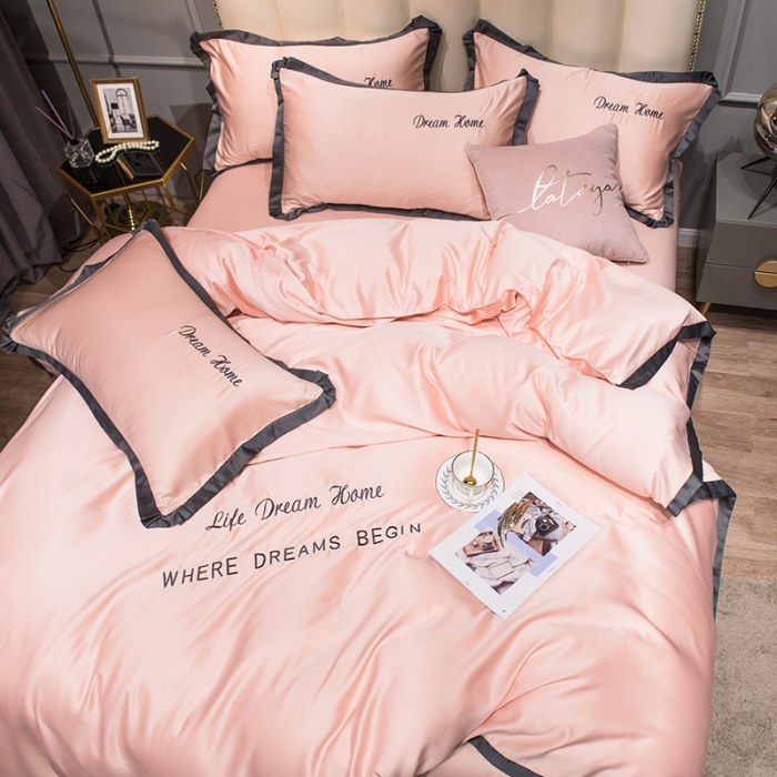 91家纺网 家纺一手货源 找家纺 2022简爱水洗天丝绣花四件套水洗真丝三件套 玉色