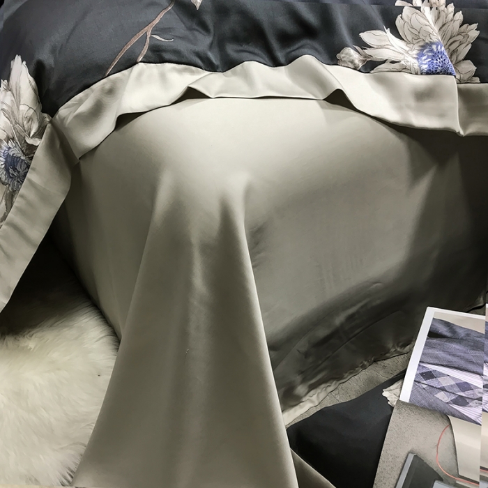 91家纺网 家纺一手货源 找家纺 娇逸 2021新款60支进口兰精天丝数码印花四件套花之溢-灰