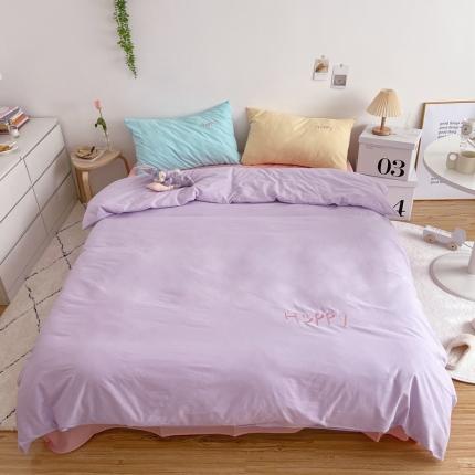 91家纺网 家纺一手货源 找家纺 星期八 2021新款马卡龙趣味水洗棉四件套 Happy！