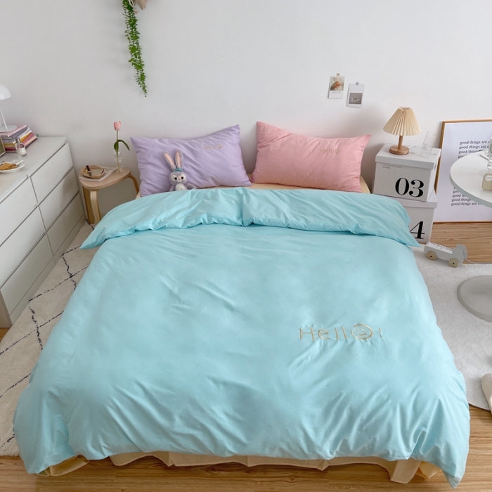 91家纺网 家纺一手货源 找家纺 星期八 2021新款马卡龙趣味水洗棉四件套 Hello！