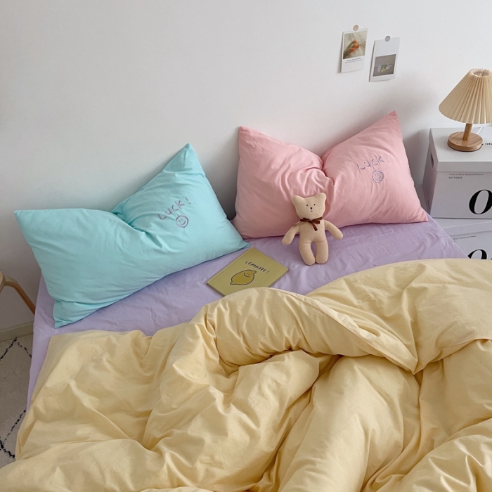 91家纺网 家纺一手货源 找家纺 星期八 2021新款马卡龙趣味水洗棉四件套 Luck！