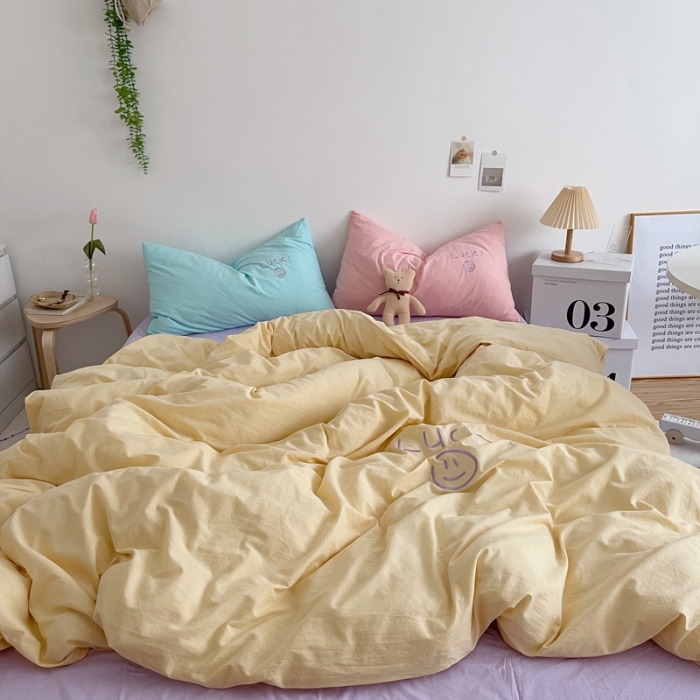 91家纺网 家纺一手货源 找家纺 星期八 2021新款马卡龙趣味水洗棉四件套 Luck！