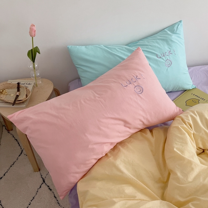 91家纺网 家纺一手货源 找家纺 星期八 2021新款马卡龙趣味水洗棉四件套 Luck！