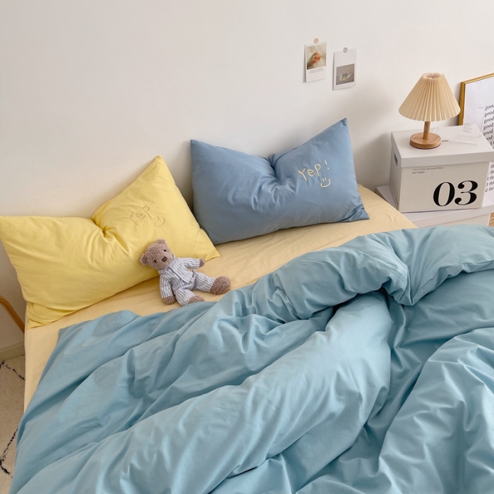 91家纺网 家纺一手货源 找家纺 星期八 2021新款马卡龙趣味水洗棉四件套 Yep！