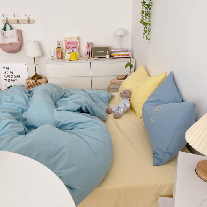 91家纺网 家纺一手货源 找家纺 星期八 2021新款马卡龙趣味水洗棉四件套 Yep！