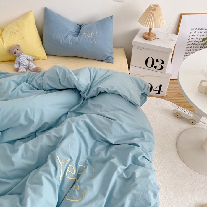 91家纺网 家纺一手货源 找家纺 星期八 2021新款马卡龙趣味水洗棉四件套 Yep！