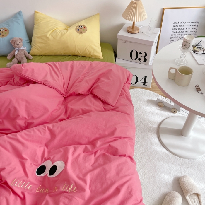 91家纺网 家纺一手货源 找家纺 星期八 2021新款马卡龙趣味水洗棉四件套 曲奇