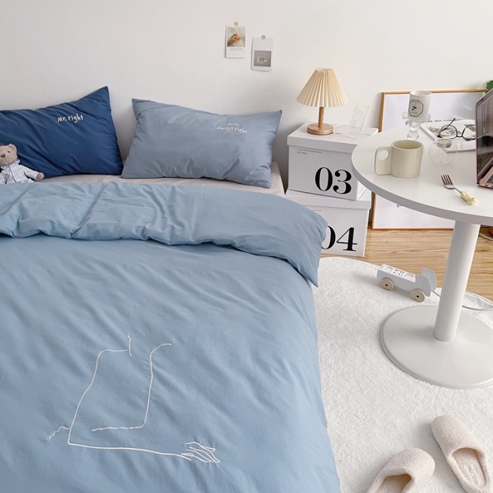 91家纺网 家纺一手货源 找家纺 星期八 2021新款马卡龙趣味水洗棉四件套 拥抱