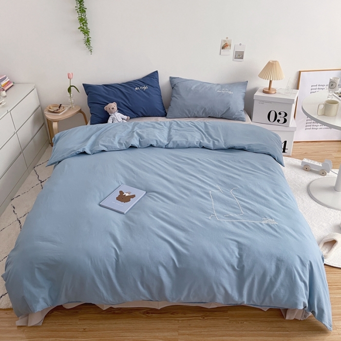 91家纺网 家纺一手货源 找家纺 星期八 2021新款马卡龙趣味水洗棉四件套 拥抱