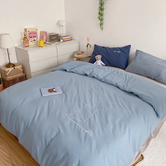 91家纺网 家纺一手货源 找家纺 星期八 2021新款马卡龙趣味水洗棉四件套 拥抱