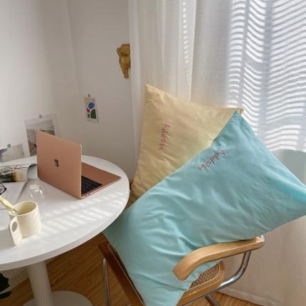 星期八 2021新款马卡龙趣味水洗棉枕套一只Happy黄-蓝