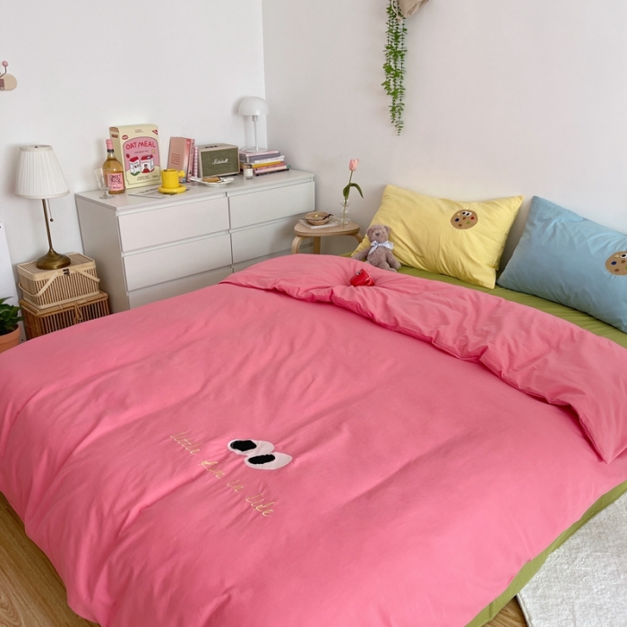 91家纺网 家纺一手货源 找家纺 （总）星期八 2021新款马卡龙趣味水洗棉四件套