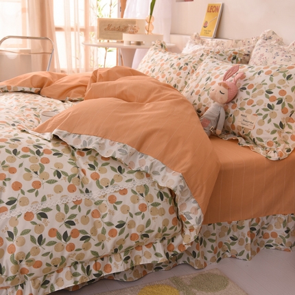 91家纺网 家纺一手货源 找家纺 2021韩版花边全棉四件套纯棉少女心韩式公主风   梦田