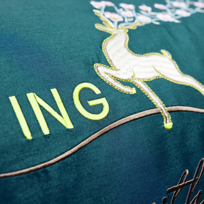 91家纺网 家纺一手货源 找家纺 U品汇春夏新品60s长绒棉绣花全棉刺绣四件套梅花鹿系列墨绿