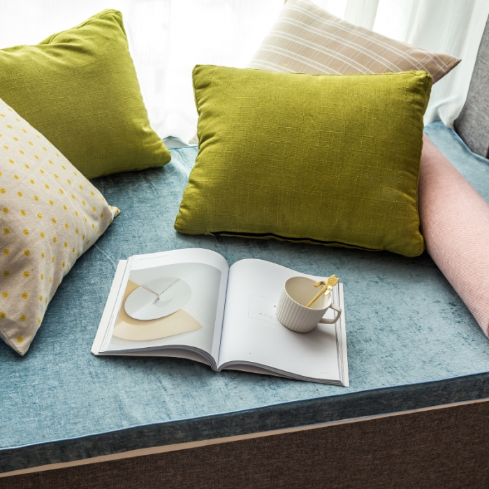 91家纺网 家纺一手货源 找家纺 U品汇 2021新款海绵飘窗垫 雪尼尔雪域蓝