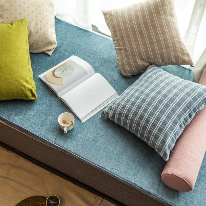 91家纺网 家纺一手货源 找家纺 U品汇 2021新款海绵飘窗垫 雪尼尔雪域蓝