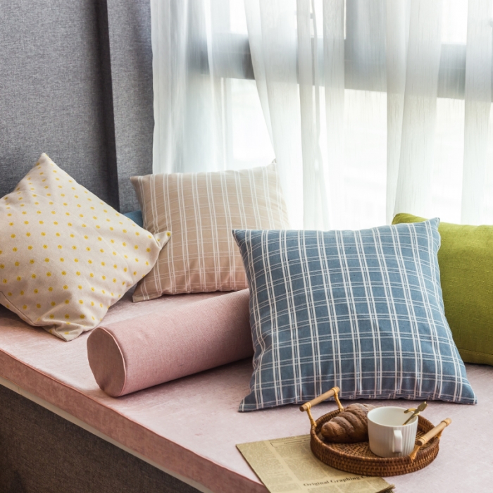 91家纺网 家纺一手货源 找家纺 U品汇 2021新款海绵飘窗垫 雪尼尔肉粉