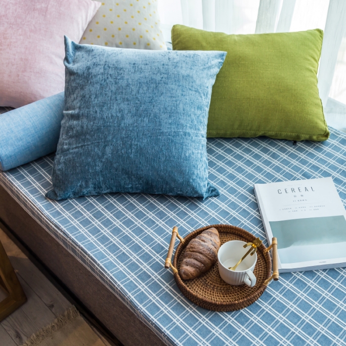 91家纺网 家纺一手货源 找家纺 U品汇 2021新款海绵飘窗垫 棉麻提花雅韵蓝