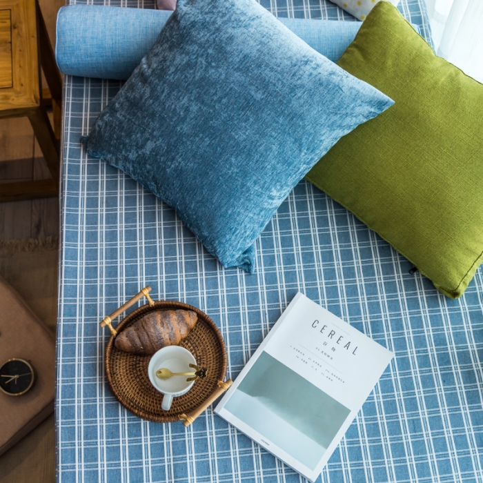 91家纺网 家纺一手货源 找家纺 U品汇 2021新款海绵飘窗垫 棉麻提花雅韵蓝