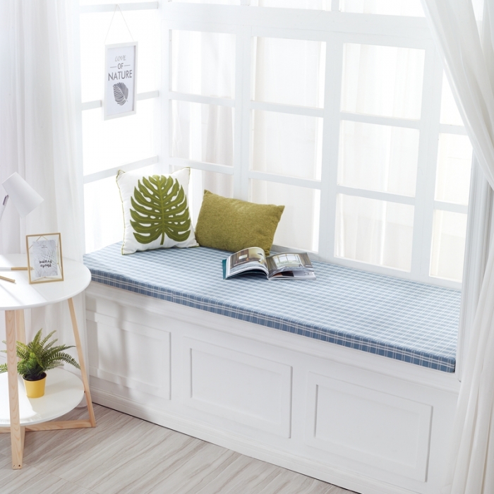 91家纺网 家纺一手货源 找家纺 U品汇 2021新款海绵飘窗垫 棉麻提花雅韵蓝