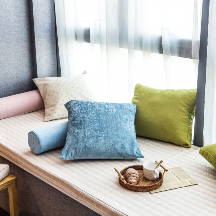 91家纺网 家纺一手货源 找家纺 U品汇 2021新款海绵飘窗垫 棉麻提花米黄