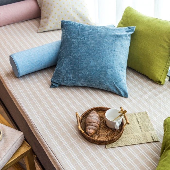 91家纺网 家纺一手货源 找家纺 U品汇 2021新款海绵飘窗垫 棉麻提花米黄