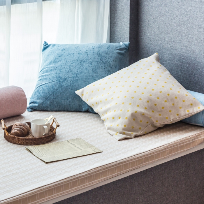 91家纺网 家纺一手货源 找家纺 U品汇 2021新款海绵飘窗垫 棉麻提花米黄