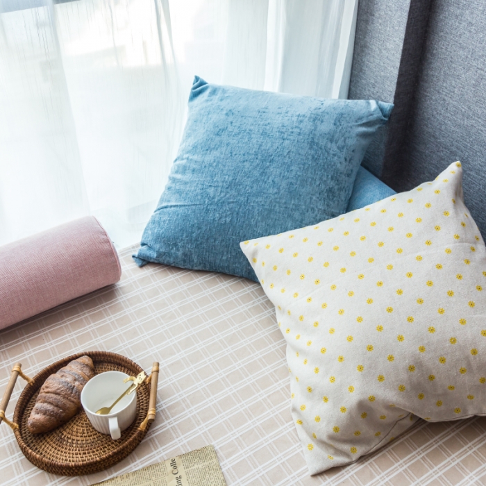 91家纺网 家纺一手货源 找家纺 U品汇 2021新款海绵飘窗垫 棉麻提花米黄