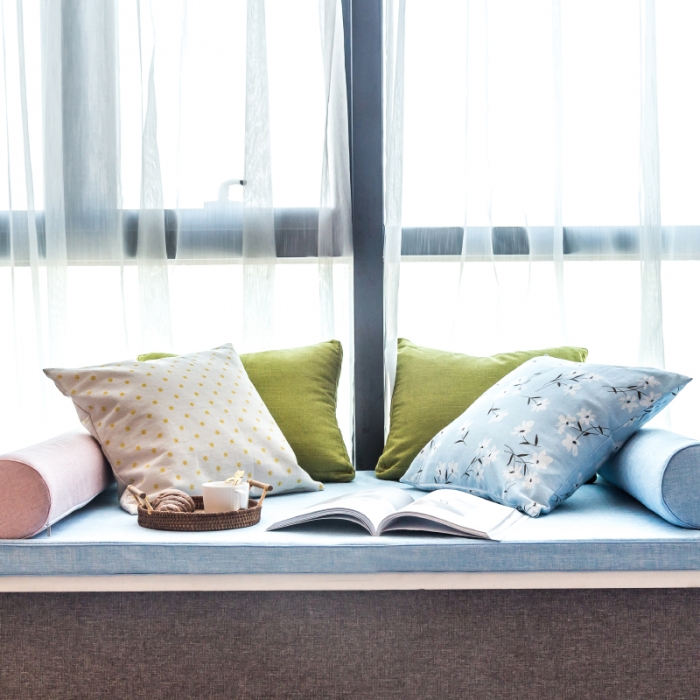 91家纺网 家纺一手货源 找家纺 U品汇 2021新款海绵飘窗垫 棉麻素色雪域蓝