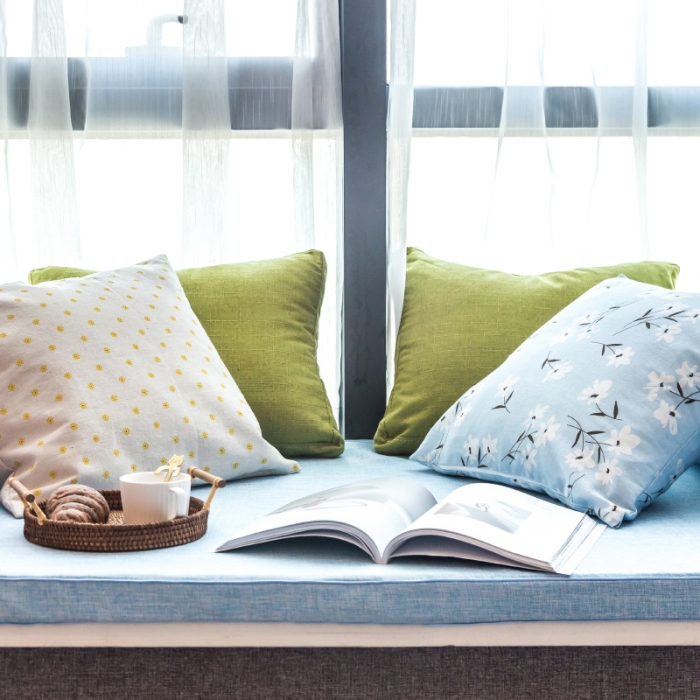 91家纺网 家纺一手货源 找家纺 U品汇 2021新款海绵飘窗垫 棉麻素色雪域蓝