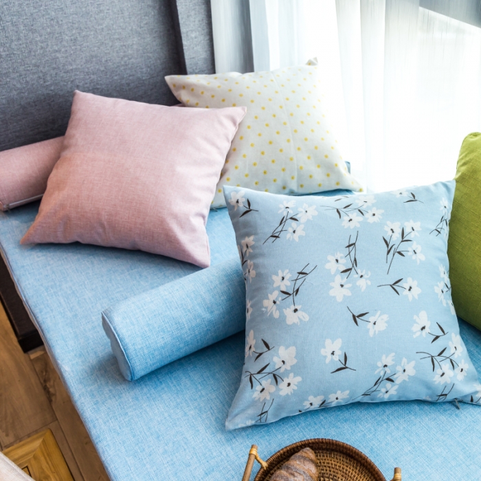 91家纺网 家纺一手货源 找家纺 U品汇 2021新款海绵飘窗垫 棉麻素色雪域蓝