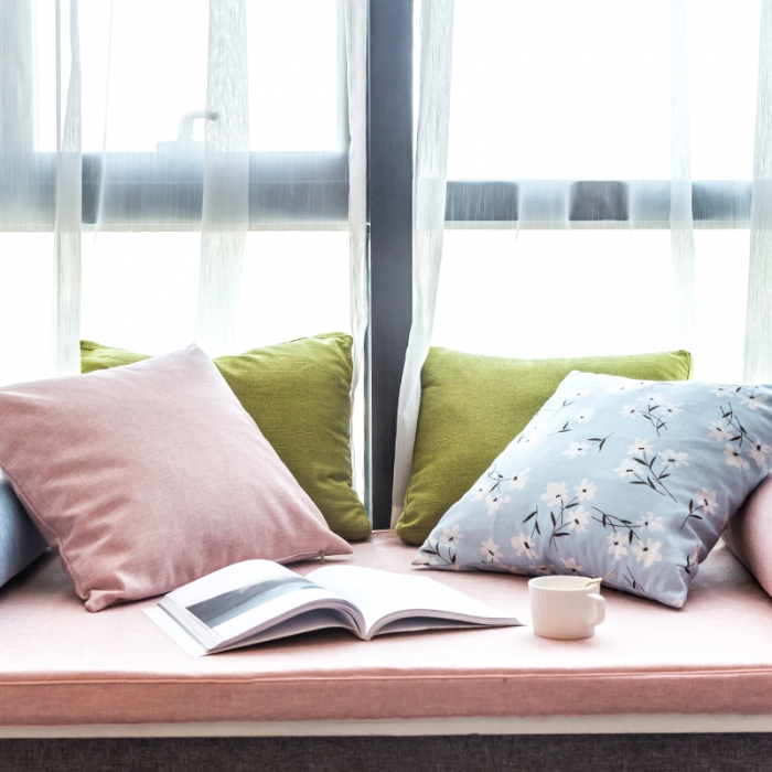 91家纺网 家纺一手货源 找家纺 U品汇 2021新款海绵飘窗垫 棉麻素色肉粉