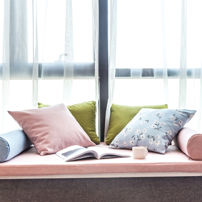 91家纺网 家纺一手货源 找家纺 U品汇 2021新款海绵飘窗垫 棉麻素色肉粉