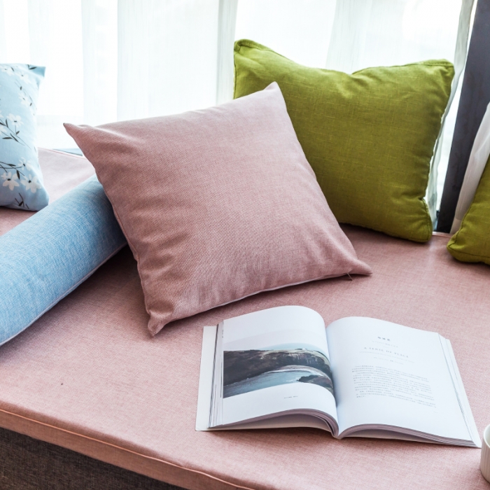 91家纺网 家纺一手货源 找家纺 U品汇 2021新款海绵飘窗垫 棉麻素色肉粉