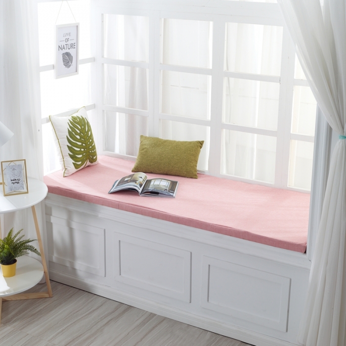 91家纺网 家纺一手货源 找家纺 U品汇 2021新款海绵飘窗垫 棉麻素色肉粉