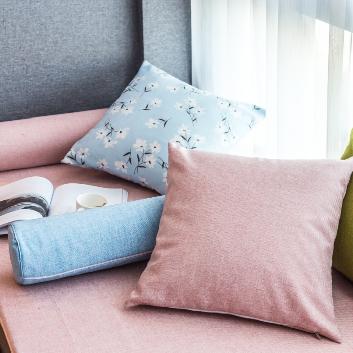 91家纺网 家纺一手货源 找家纺 U品汇 2021新款海绵飘窗垫 棉麻素色肉粉